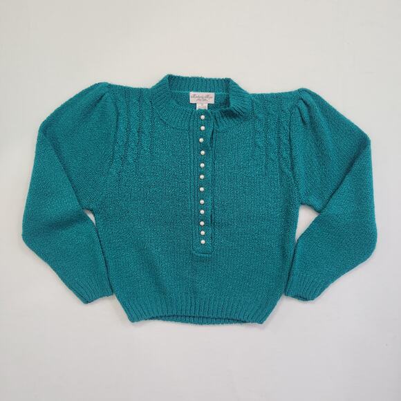 Womens Small Vintage 80's Green Knit Turtleneck Sweater Cardigan Kimberly Hope - Picture 3 of 10